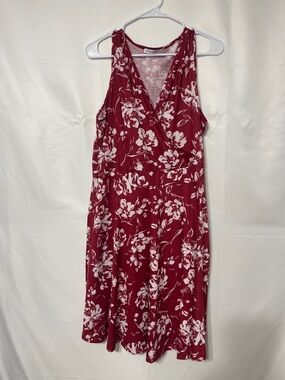 Gilli Burgundy and White Floral Wrap Midi Dress